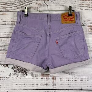 Womens Levis 501 Button Fly Purple Denim Jean Shorts Roll Cuff Cotton Shorts 27
